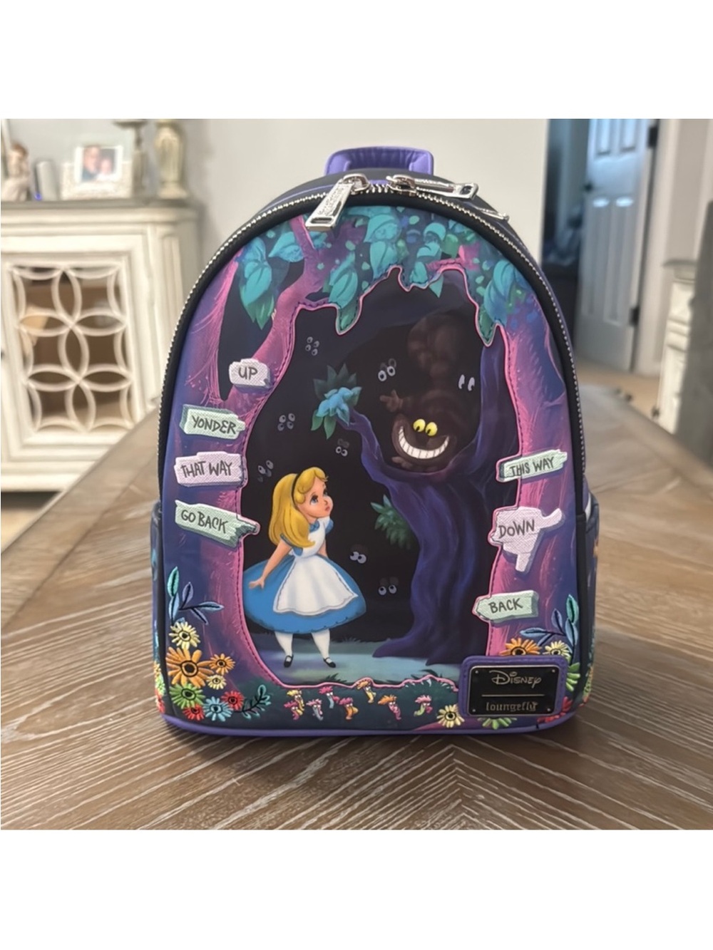 Loungefly Purple Alice in Wonderland Mini Backpack with Multicolor Accents